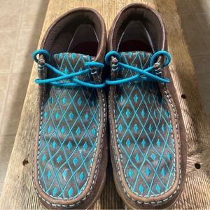 Twisted X Leather Womens Lace Up Brown Turquoise WDM0072 Size 7.5 ***